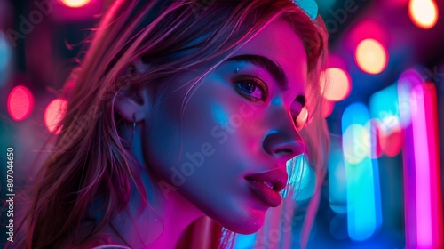 beauty woman portrait neon light