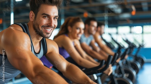 People Happily Cycling Together in the Gym