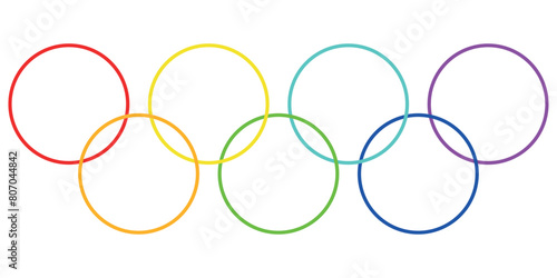 Seven rainbow rings on a white background. Vector of seven rainbow rings of seven colors on a white background. Graphic illustration of eps 10 circles
