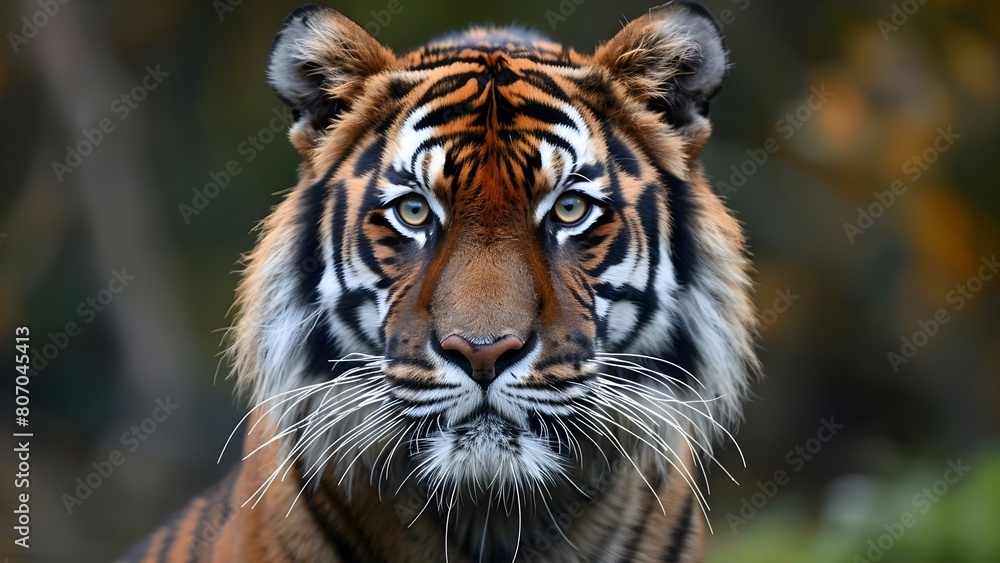 Fototapeta premium Closeup tiger head with vibrant colors wide eyes ideal for prints or wallpaper. Concept Wildlife Photography, Animal Portraits, Tiger Portrait, Vibrant Colors, Close-up Shot