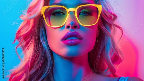 beauty woman portrait neon light