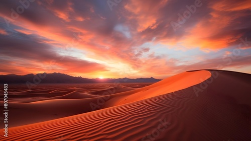 Sunset over sand dunes, Death Valley National Park, California