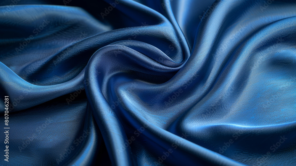 Satiny blue fabric with soft folds Satiny blue fabric with soft folds