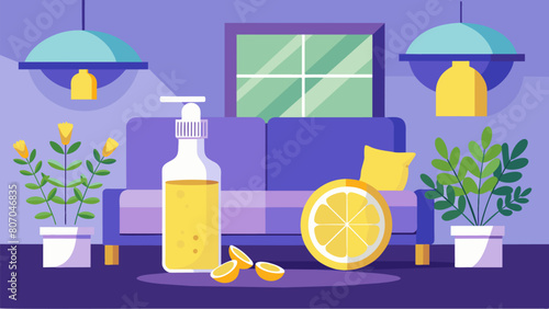 The fresh and clean scent of lemon and lavender wafting through a living room as a homemade natural room spray is used to combat lingering odors..