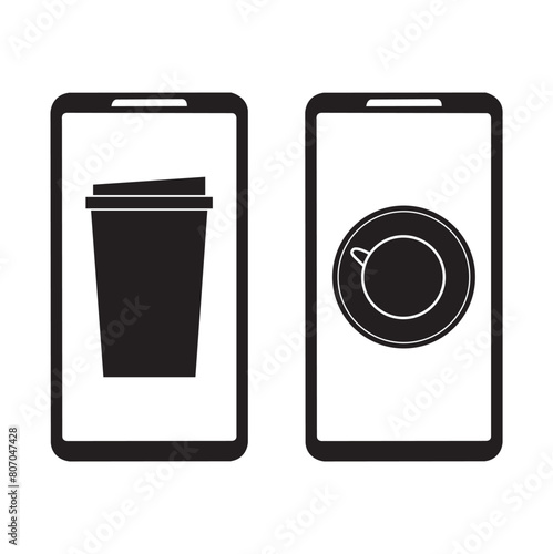 Icono de una taza y un vaso de café visto en la pantalla de un teléfono inteligente. Vector