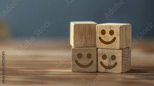 wooden cubes with customer satisfaction rating to measure product evaluation generative ai