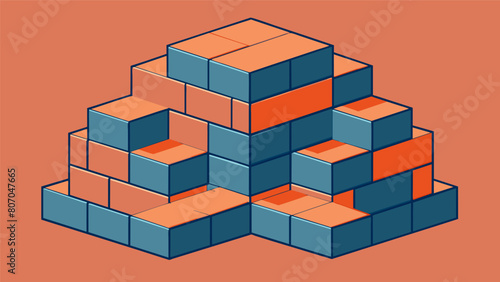 Stacking of more interlocking concrete blocks on top of the first layer creating a sy and visually appealing wall.. Vector illustration