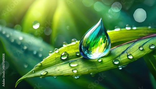  萱の葉っぱに付く、宝石のような水滴の背景用イメージ