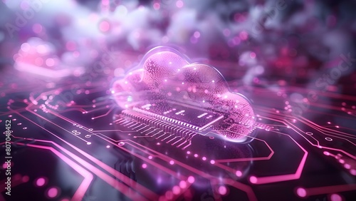 Futuristic 3D circuit board with microchip processor and cloud computing concept. Concept Technology, Futuristic, 3D Design, Circuit Board, Cloud Computing