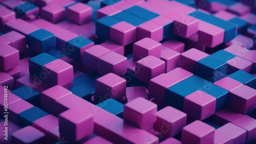 Cubist Composition Close-Up of Purple and Blue Cubes