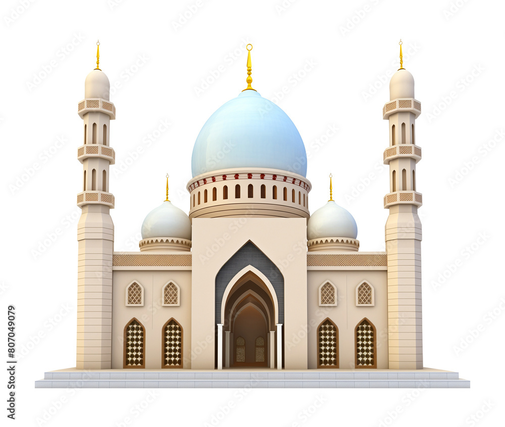 3D Mosque Isolated on Transparent Background
