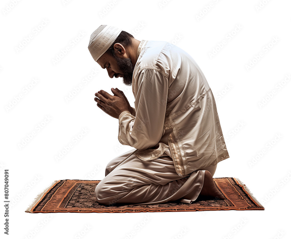 Fototapeta premium Muslim Salah Prayer Isolated on Transparent Background 