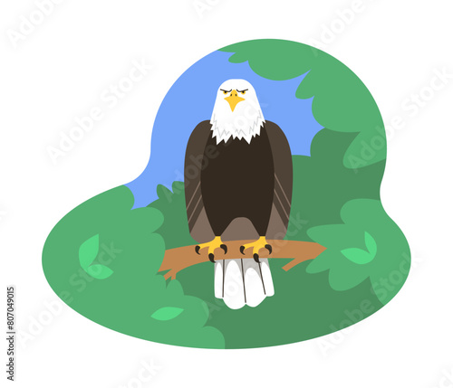 Perched eagle forest setting vector illustration