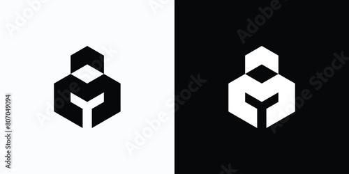 Vector logo design of initials letter M Y and upward arrow geometric hexagon shape with modern, simple, clean and abstract style.