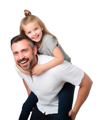 Father and Daughter Piggy Back Ride Isolated on Transparent Background
