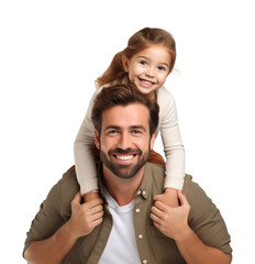 Father and Daughter Piggy Back Ride Isolated on Transparent Background
