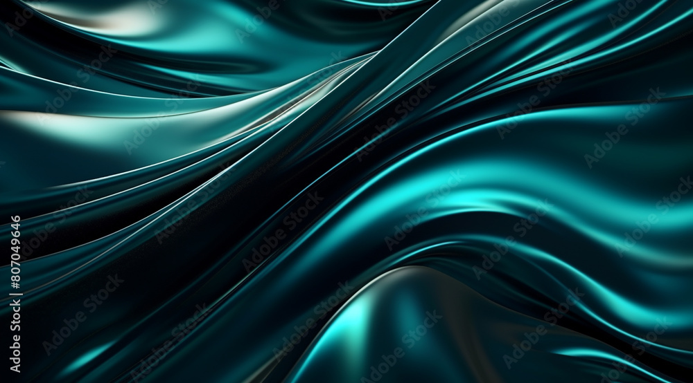 Abstract background of deep cyan liquid metal with waves and stars, dark silver, and black colors Abstract background of deep cyan liquid metal with waves and stars, dark silver, and black colors