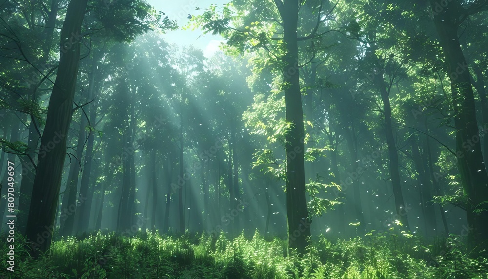 Fototapeta premium 3Drendered forest with carbon absorption stats, budget countdown integrated, naturalistic yet tech-enhanced