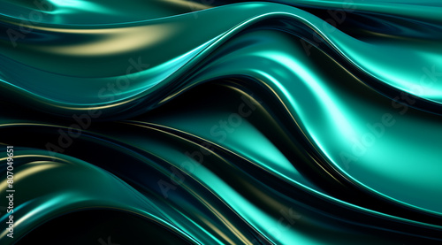 Abstract background of deep cyan liquid metal with waves and stars, dark silver, and black colors