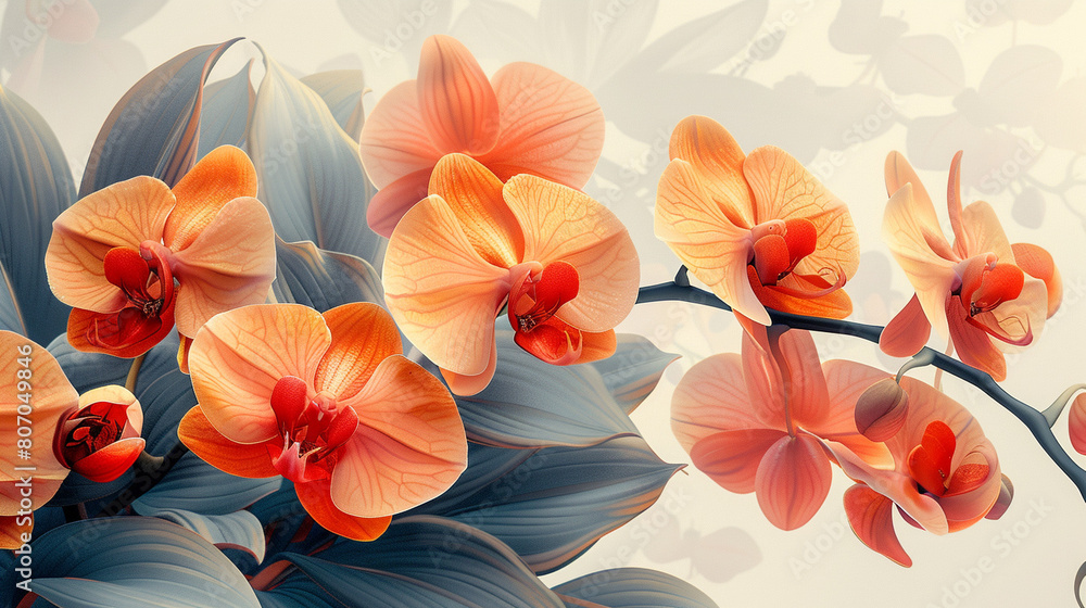 Orchid Elegance: A Vector Illustration of Exotic Blooms, Their Unique Forms and Colors Radiating Against a Serene White Backdrop.