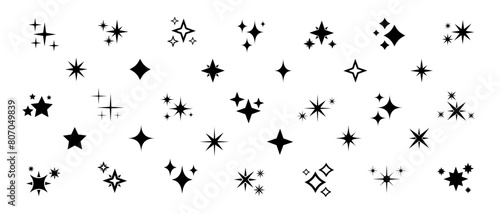 Star icon collection. Different star shapes. Black stars icon set.  Sparkle star icon set. Vector illustration