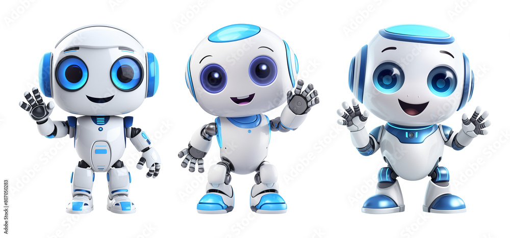 Cute AI Robot Chatbot Assistant Set Isolated on Transparent Background ...