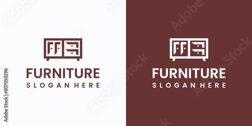 Vector logo design of table and cupboards interior furniture shape with modern, simple, clean and abstract style.