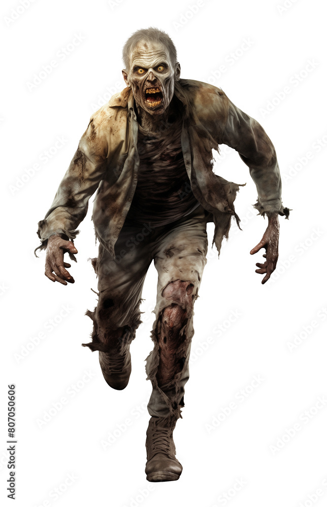 Zombie Running Isolated on Transparent Background
