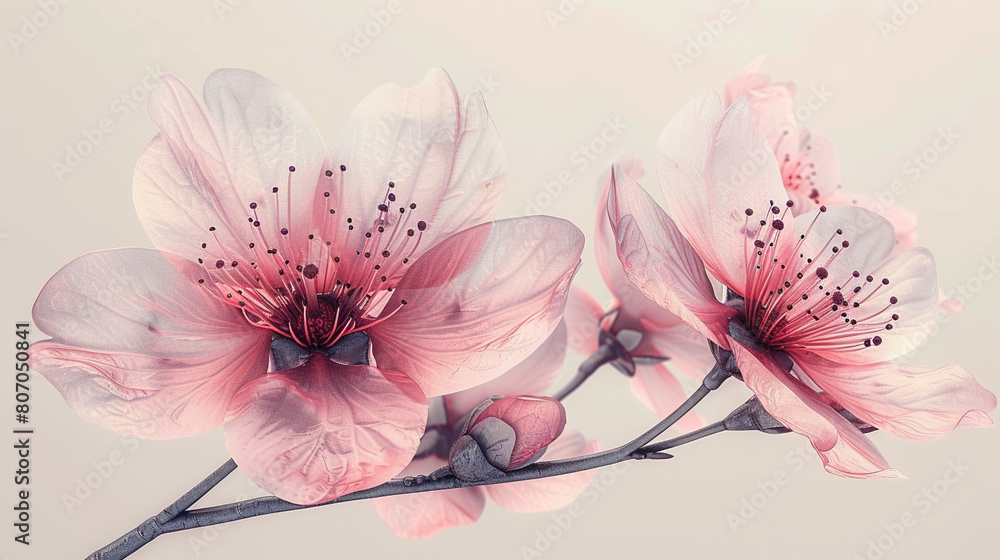 Cherry Blossom Splendor: A Vector Portrait of Nature's Grace, Capturing the Delicate Beauty of a Blossoming Flower Standing Alone Against a Pristine White Canvas.