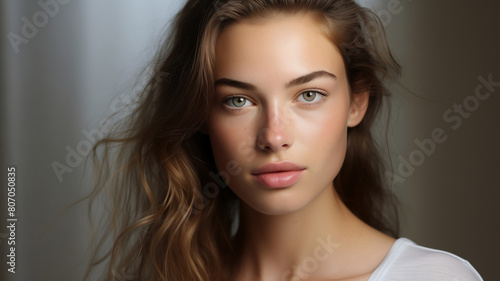 Portrait of a young woman in white top