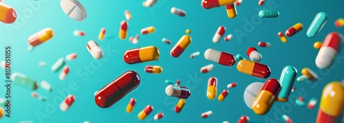 flying pill tablet capsule levitation medicine. medical treatment for disease flu virus