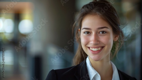 A Young Businesswoman Smiles Confidently At The Camera  Showcasing Her Professionalism  Background HD For Designer        