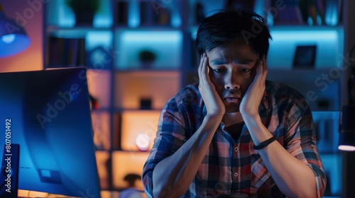 A Young Frustrated Asian Malay Man Works At A Computer, Background HD For Designer        