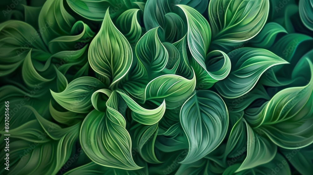 swirls in shades of green, shapes of plant leaves, calm swirls in shades of green, shapes of plant leaves, calm