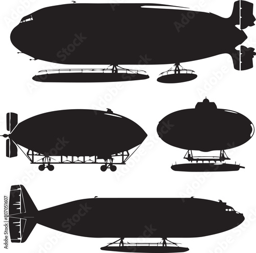 Airship    Dark Silhouette Shapes Vector Set