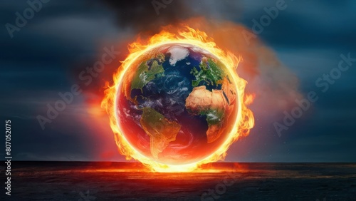SOS for Earth Illustration of Planet Burning in Climate Emergency