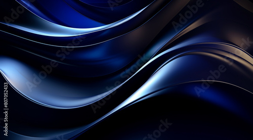 Sleek Blue and Black Fluid Wave Abstract Design