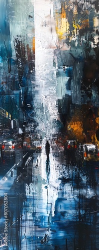 Capture the mesmerizing grit of urban landscapes through an eye-level perspective  blending abstract elements to evoke a sense of mystery  creating an unexpected visual journey