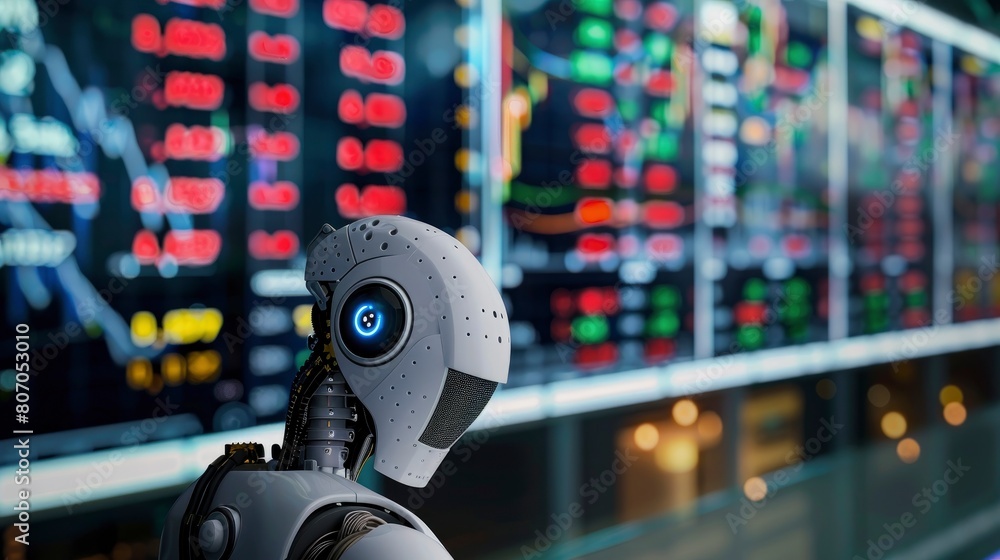 An Ai Robot Trades Investments In The Stock Market And Cryptocurrencies, Background HD For Designer An Ai Robot Trades Investments In The Stock Market And Cryptocurrencies, Background HD For Designer