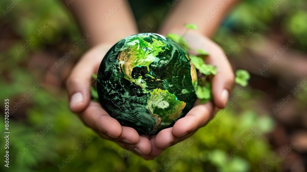 a person holding a globe with a green surface, symbolizing their vision for a greener, more sustainable world. a person holding a globe with a green surface, symbolizing their vision for a greener, more sustainable world.