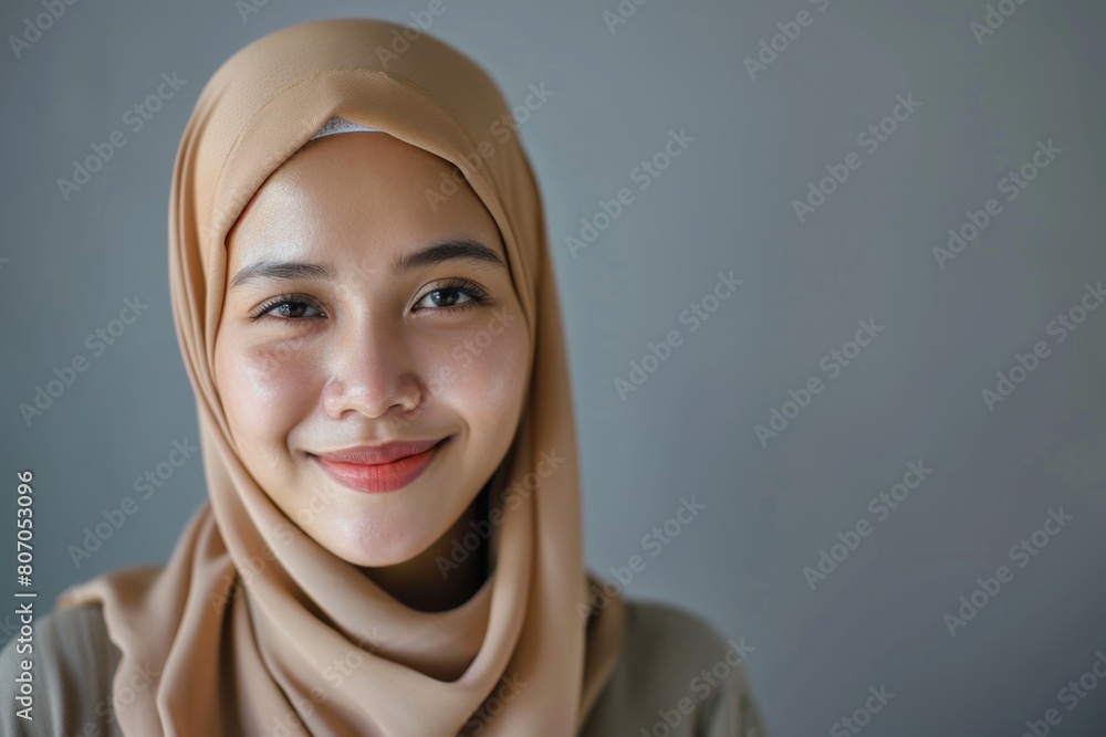 Portrait of young Asian Muslim woman smiling in hijab. Portrait of young Asian Muslim woman smiling in hijab.
