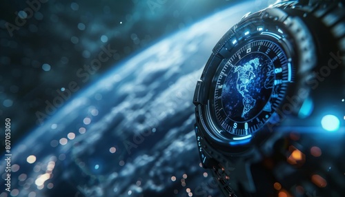 3D rendered atmospheric carbon gauge, minimal design, hovering over Earth, stark visual impact