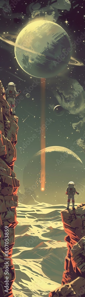 Illustrate a mesmerizing scene from a birds-eye view showcasing a group of astronauts embarking on a space exploration mission Embrace minimalist designs infused with a touch of avant-garde style Expe Illustrate a mesmerizing scene from a birds-eye view showcasing a group of astronauts embarking on a space exploration mission Embrace minimalist designs infused with a touch of avant-garde style Expe