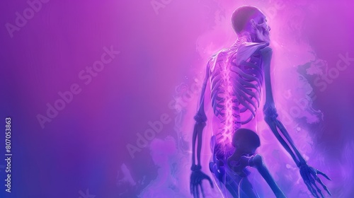 Artistic rendering of a skeletal human figure enveloped in a purple mist, creating a mystical and eerie atmosphere.