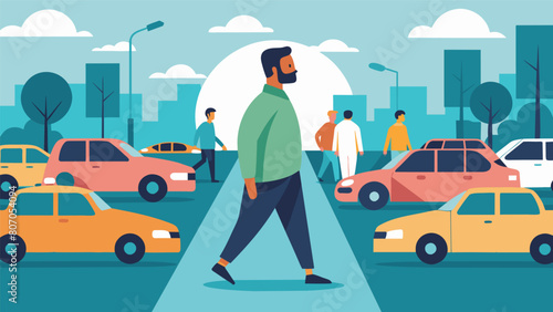 Despite the honking cars and rushing crowds a man walks slowly down the street observing his surroundings and acknowledging the beauty in the simple.