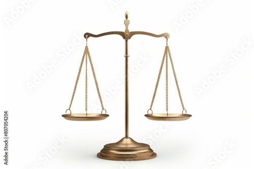 A symbol of justice, a pair of golden scales perfectly balanced against an isolated white background