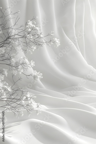 White flowers on fabric waves. Elegance Background.