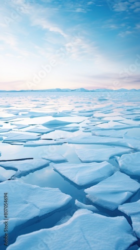 Huge ice floes floating in the Arctic Ocean.