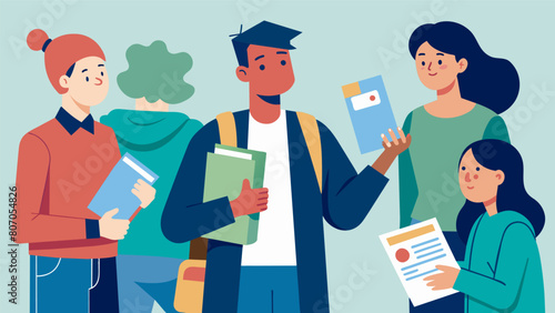 A student handing out flyers and informational packets about the impact of student debt on individuals and society.. Vector illustration