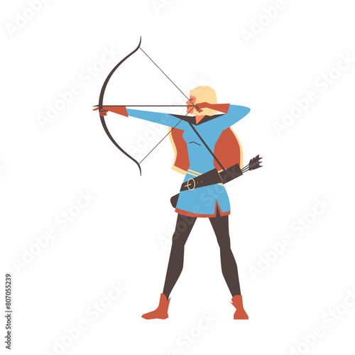 A vector illustration with a Scandinavian archer armed with a bow and arrow, in a bright flat style